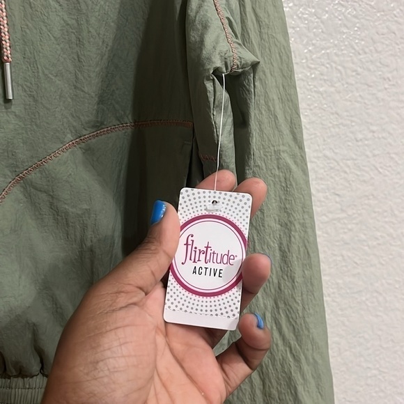 Flirtitude Windbreaker jacket olive green and pink jacket size Large - Picture 5 of 15
